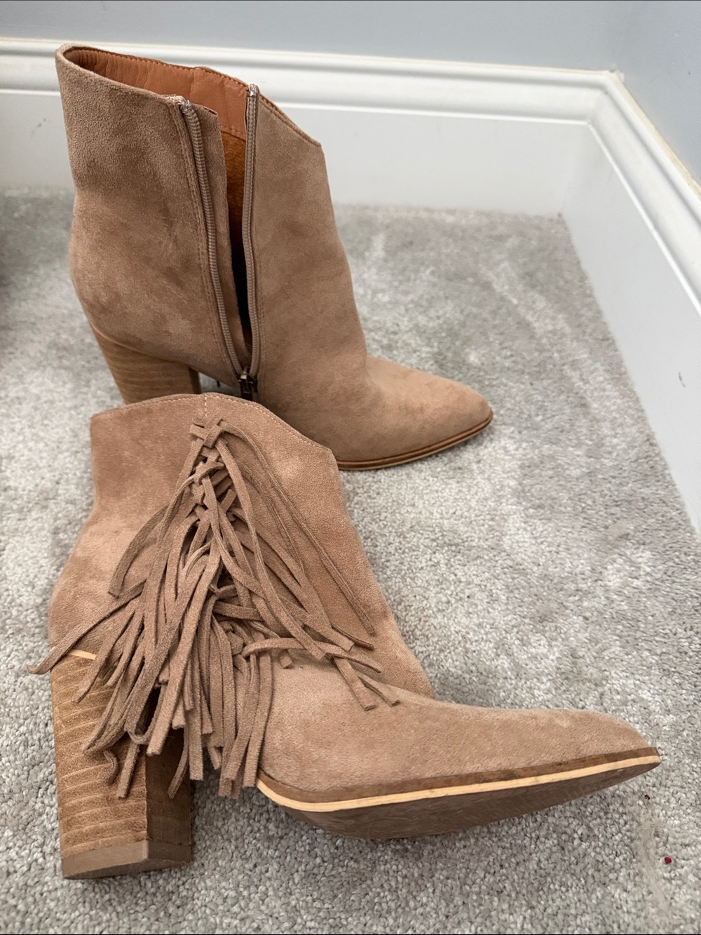 CCOCCI Tan Suede Fringe Ankle Booties